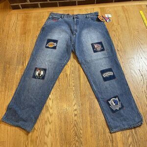 Unk Embroidered Basketball Patch Jeans NBA Team Logos Size 42 x 33 NWT Vtg Y2K